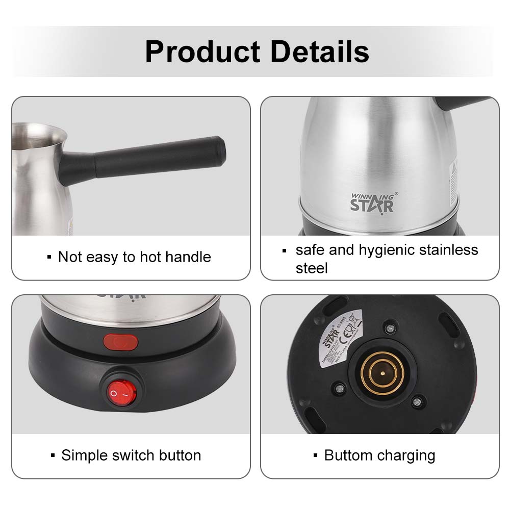 Winning Star ST-9895 Portable Electric Stainless Steel Mini Coffee Maker Turkish Coffee Pots Kettle - Image 3