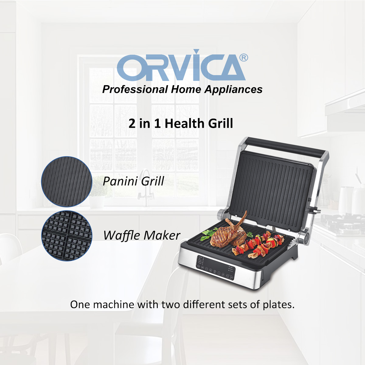 ORVICA 2 in 1 Detachable Digital Sandwich Grill ORM-8839-2 - Image 2
