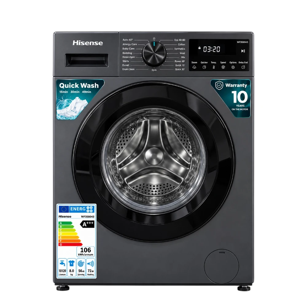 Hisense 8KG Front Load Washing Machine – Dark Grey