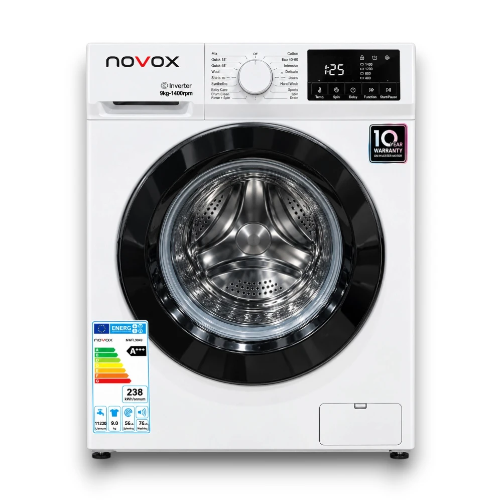 Novox 9KG Front Load Washing Machine – White