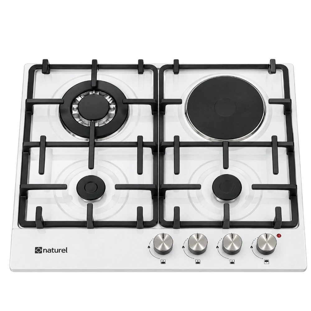 Naturel Built-in Hob White 4-Zone Gas & Electric Cooktop